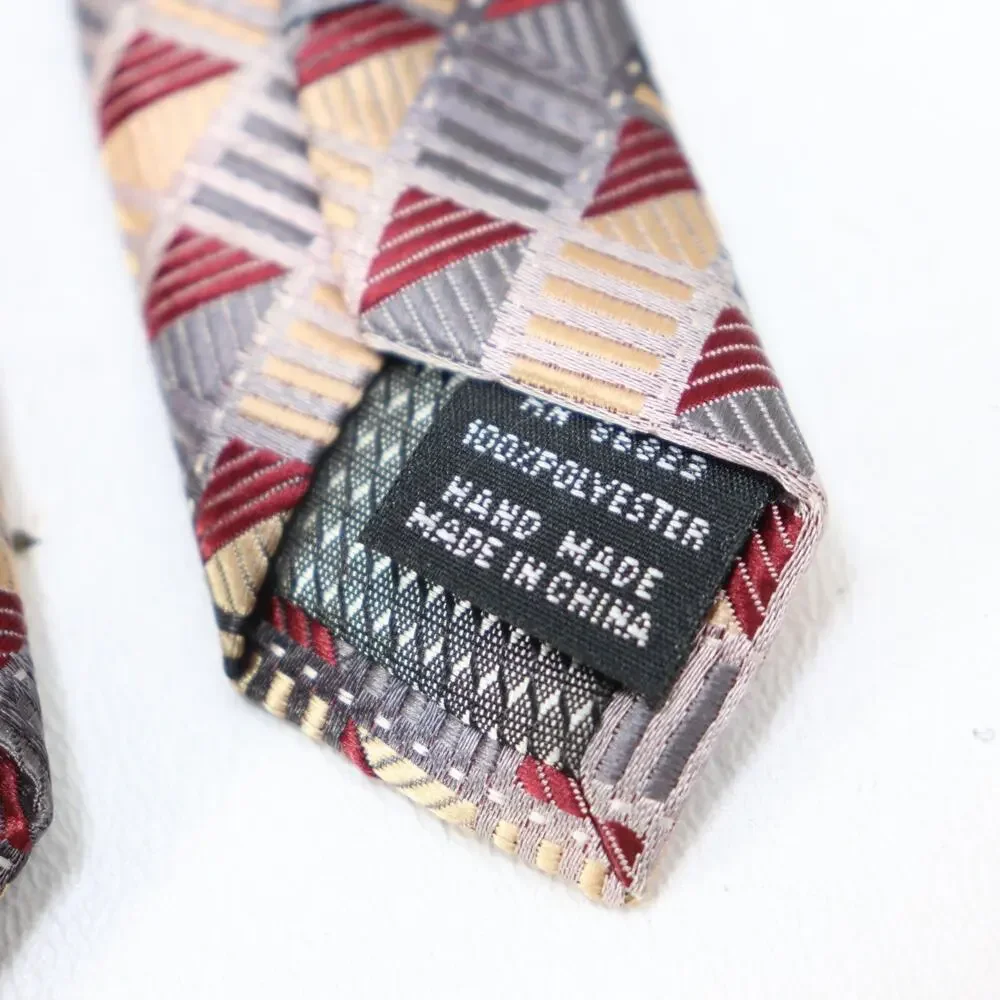 Alexander Julian Colours Tie Mens 58 in Gray Red Geometric Triangle Skids Wide